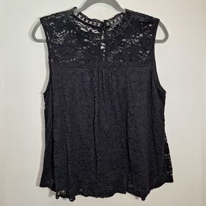 West Kei Black Babydoll Lace Netting Lined Boho Goth Fairy Sleeveless Top Sz XL